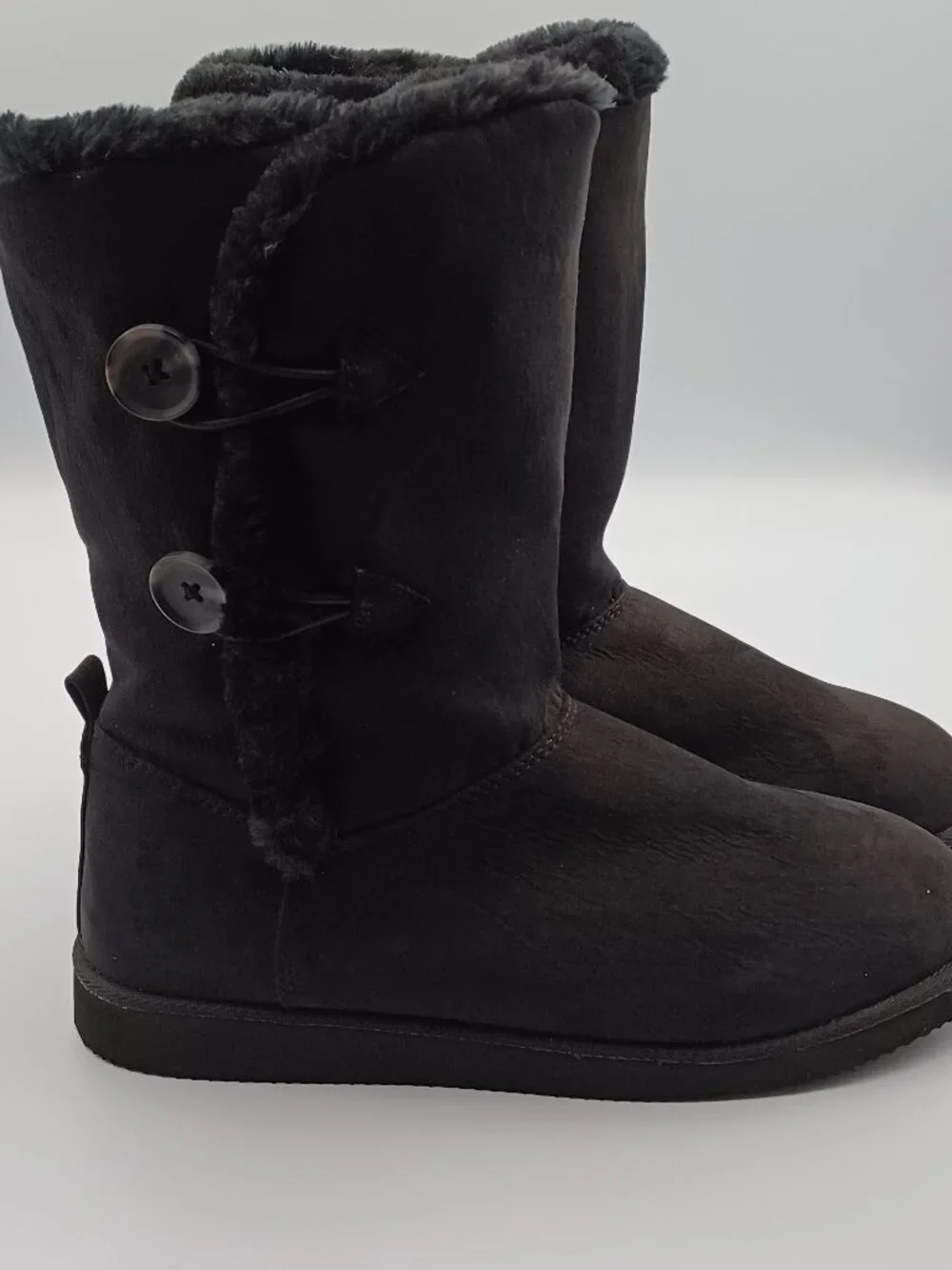 Women's Faux Fur Lined Black Winter Boots Flat Heel 10